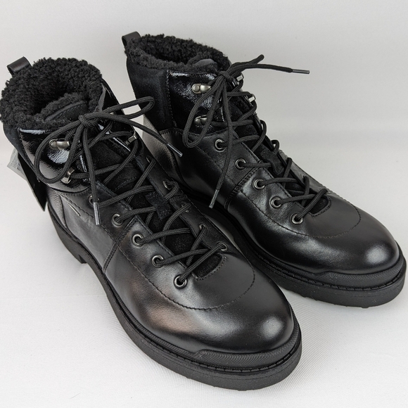 Geox Nevegal Amphibiox Waterproof Leather Combat Ankle Boot Black EU41 10.5 NIB - Picture 6 of 14